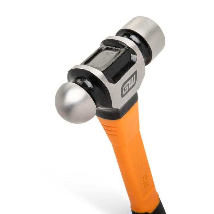 Close up image of the  GEARWRENCH 24 oz. Ball Pein Hammer with Fiberglass Handle showing the ball pein hammer head