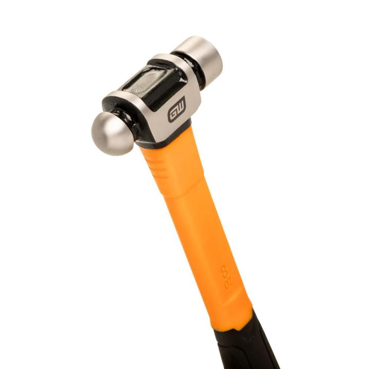 Close up image of the  GEARWRENCH 8 oz. Ball Pein Hammer with Fiberglass Handle showing the ball pein hammer head
