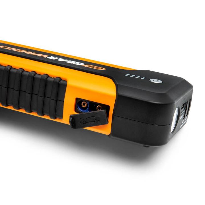 Close-up of GEARWRENCH GWLBJ20 battery jumper and power bank showcasing the connection point for the intelligent jumper cables