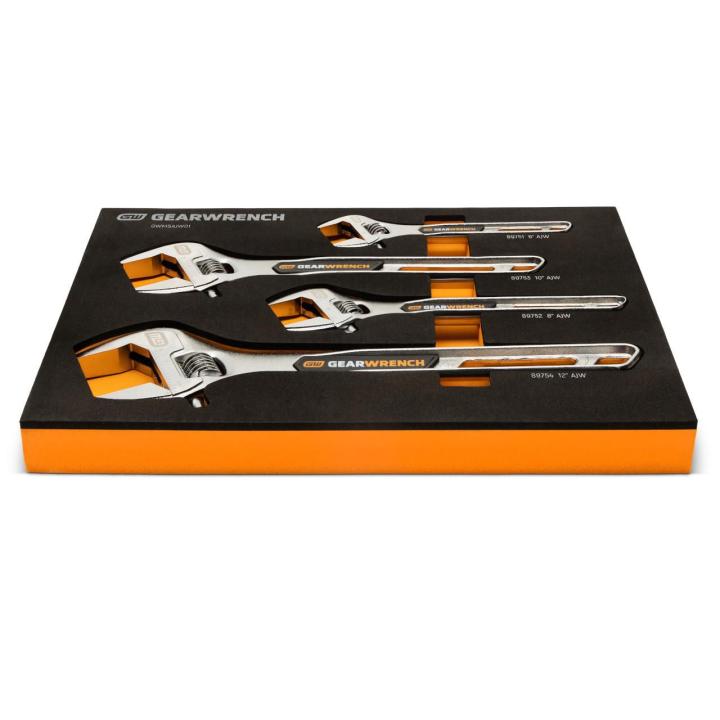 Image of the GWMSAJW01 set with a top view of all 4 wrenches in the oragne and black tray