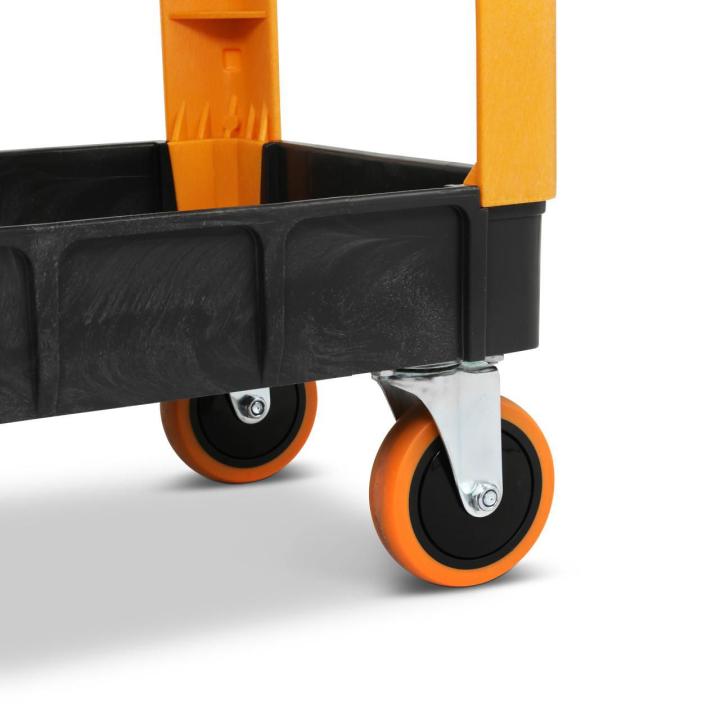 Image of the GWPSCS Heavy Duty Utility Cart on white background showing a close up view of the cart wheel/caster