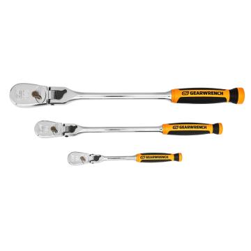 Image of 3 Pc. 1/4", 3/8" and 1/2" Drive 90-Tooth Dual Material Locking Flex Head Ratchet Set - GearWrench