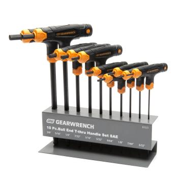 Image of 10-Key SAE Ball End T-Handle Hex Key Set - GW