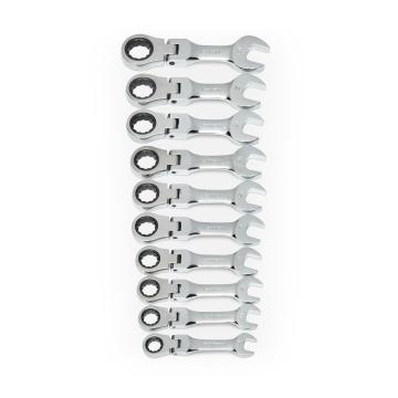 Image of 10 Pc. 72-Tooth 12 Point Metric Stubby Flex Combination Ratcheting Wrench Set - GW