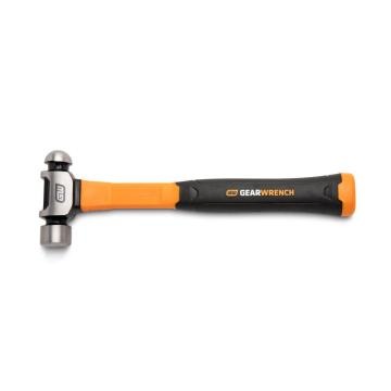 Image of the  GEARWRENCH 16 oz. Ball Pein Hammer with Fiberglass Handle with the hammer head towards the left side and the black handle towards the right side on a white background