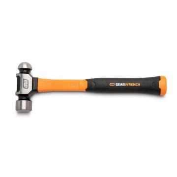 Image of the  GEARWRENCH 24 oz. Ball Pein Hammer with Fiberglass Handle with the hammer head towards the left side and the black handle towards the right side on a white background
