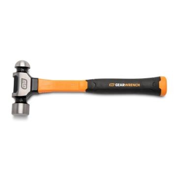 Image of the  GEARWRENCH 32 oz. Ball Pein Hammer with Fiberglass Handle with the hammer head towards the left side and the black handle towards the right side on a white background