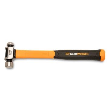 Image of the  GEARWRENCH 8 oz. Ball Pein Hammer with Fiberglass Handle with the hammer head towards the left side and the black handle towards the right side on a white background